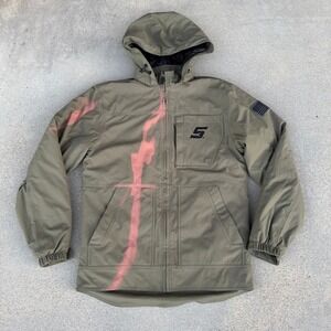 Snap-on Tools Hooded Work‎ Jacket Mens Small Olive Green Ripstop Quilted Lined